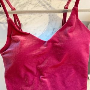 Athleta pink velvet “Elation V neck” tank top in size medium,  B/C cup